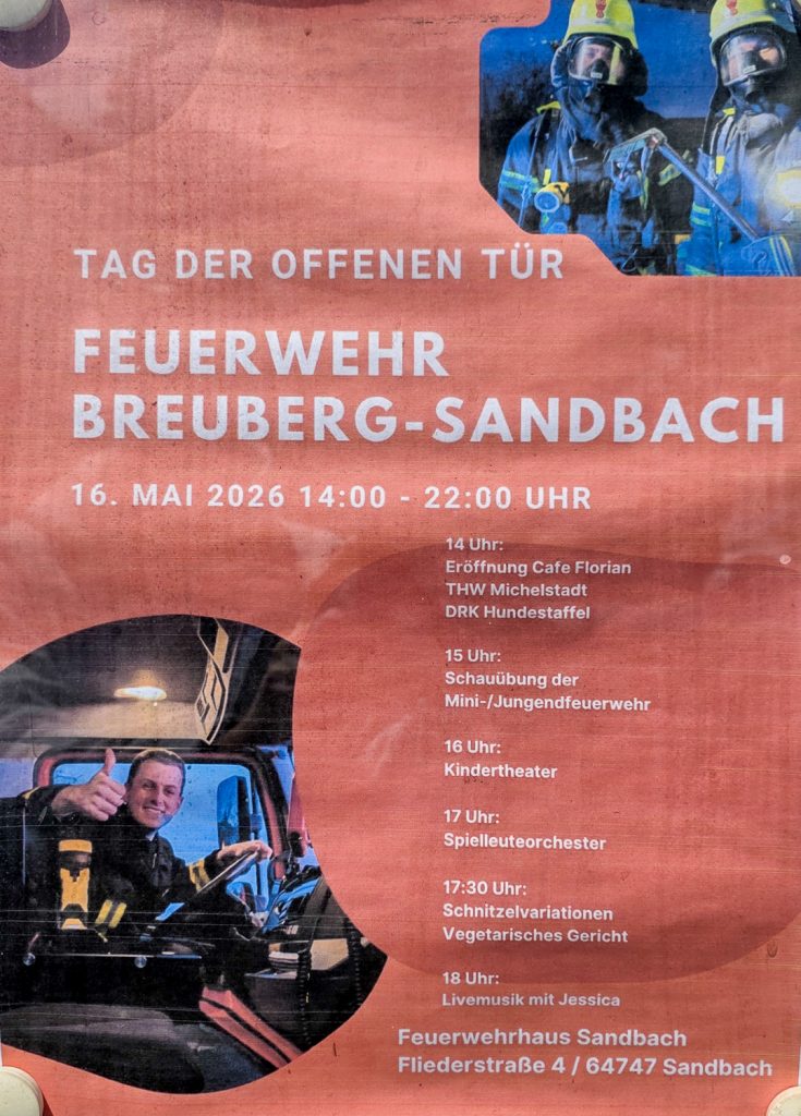 Plakat Tag der offenen Tür der Feuerwehr Sandbach am 16.05.2026
