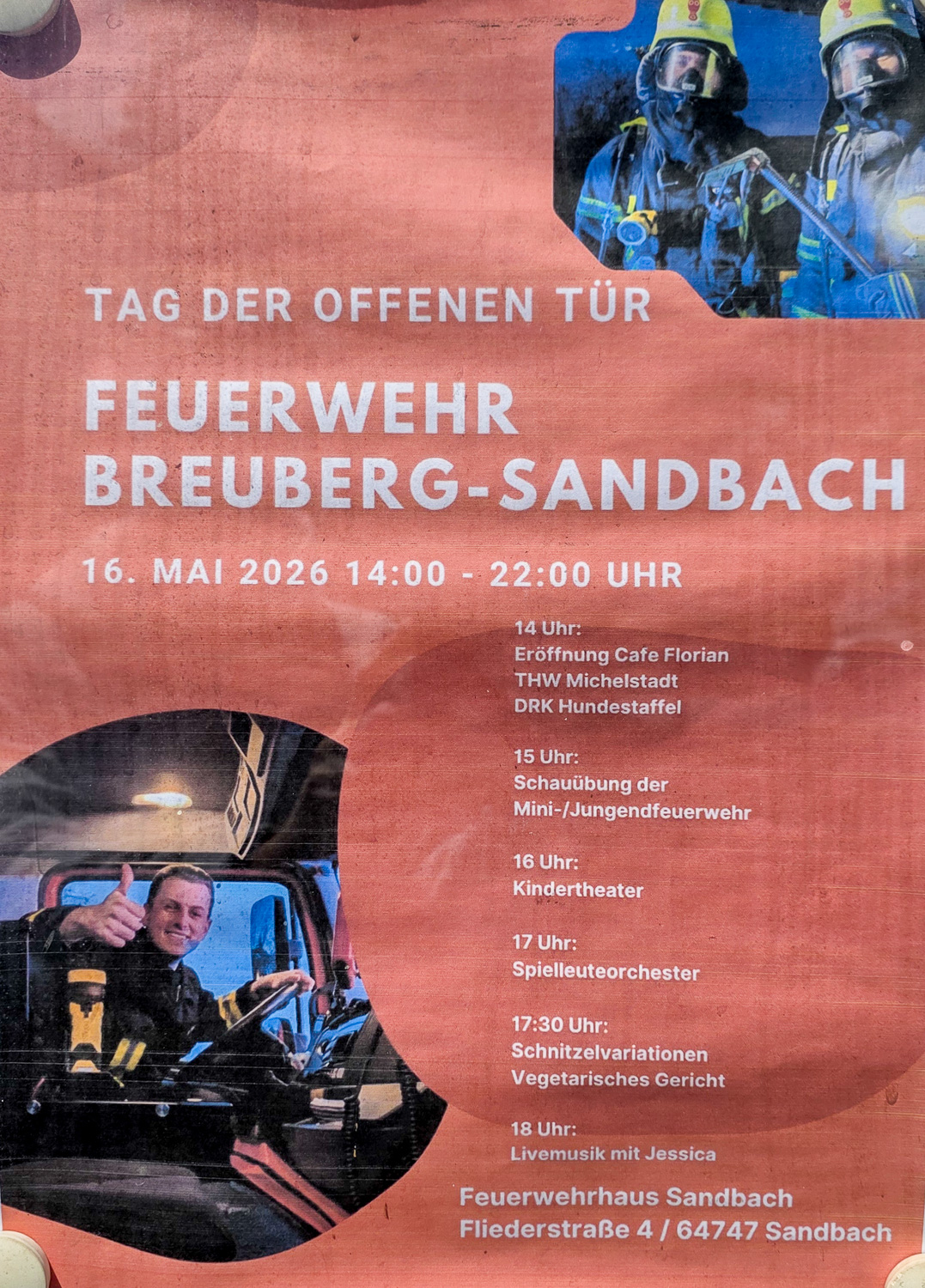 Plakat Tag der offenen Tür der Feuerwehr Sandbach am 16.05.2026